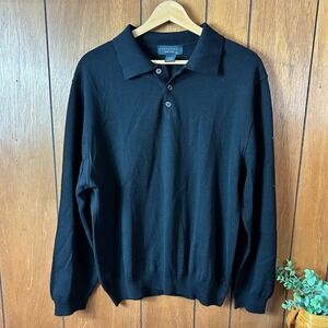 Vintage Toscano Mens Made in Italy Black Long Sleeve Merino Wool Polo Academia